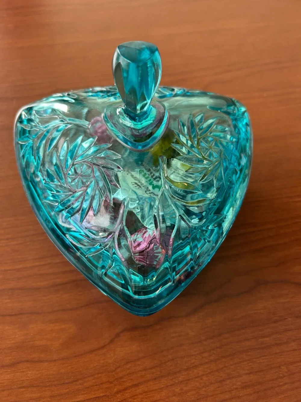 Hazel-Atlas “Capri Blue” Pinwheel Pressed Glass Triangle Covered Dish. MCM 1950